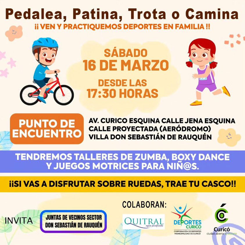 Vecinos de Curicó se reúnen en torno al deporte en nueva versión del “Pedalea,patina, trota o camina”