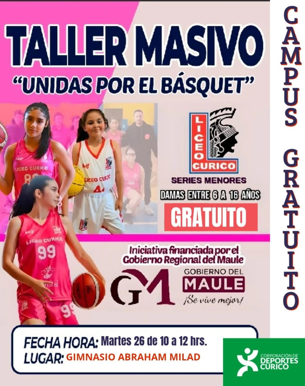 Club Liceo Curicó invita a Campus Gratuito de Básquet para Niñas